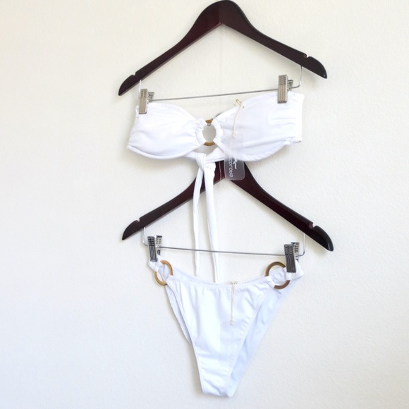 NEW! Kenny Flowers The Santorini Bikini Top and Bottom Gold Rings Set White SZ S - Picture 10 of 16
